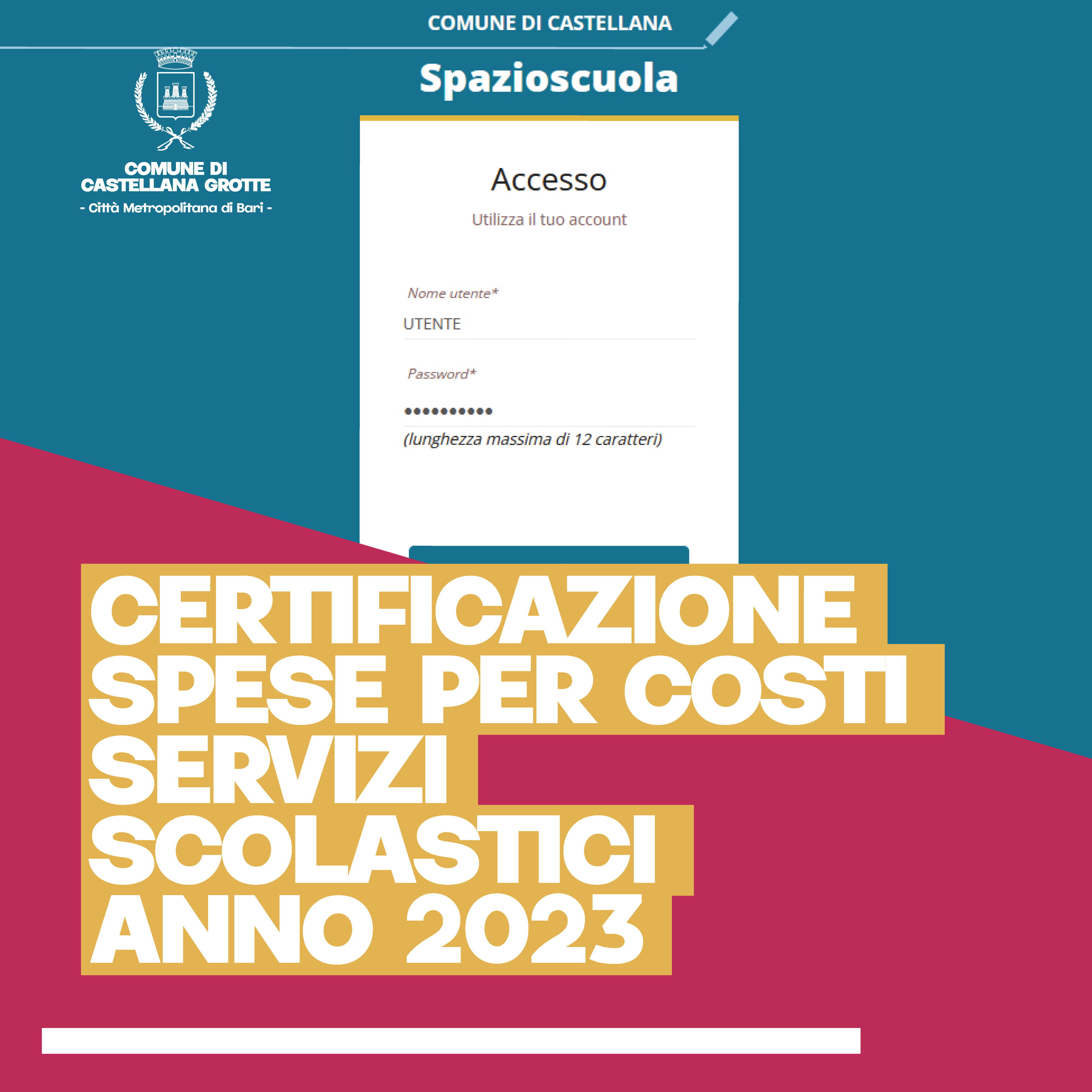 Certificazione delle spese per costi Servizi Scolastici - Anno 2023